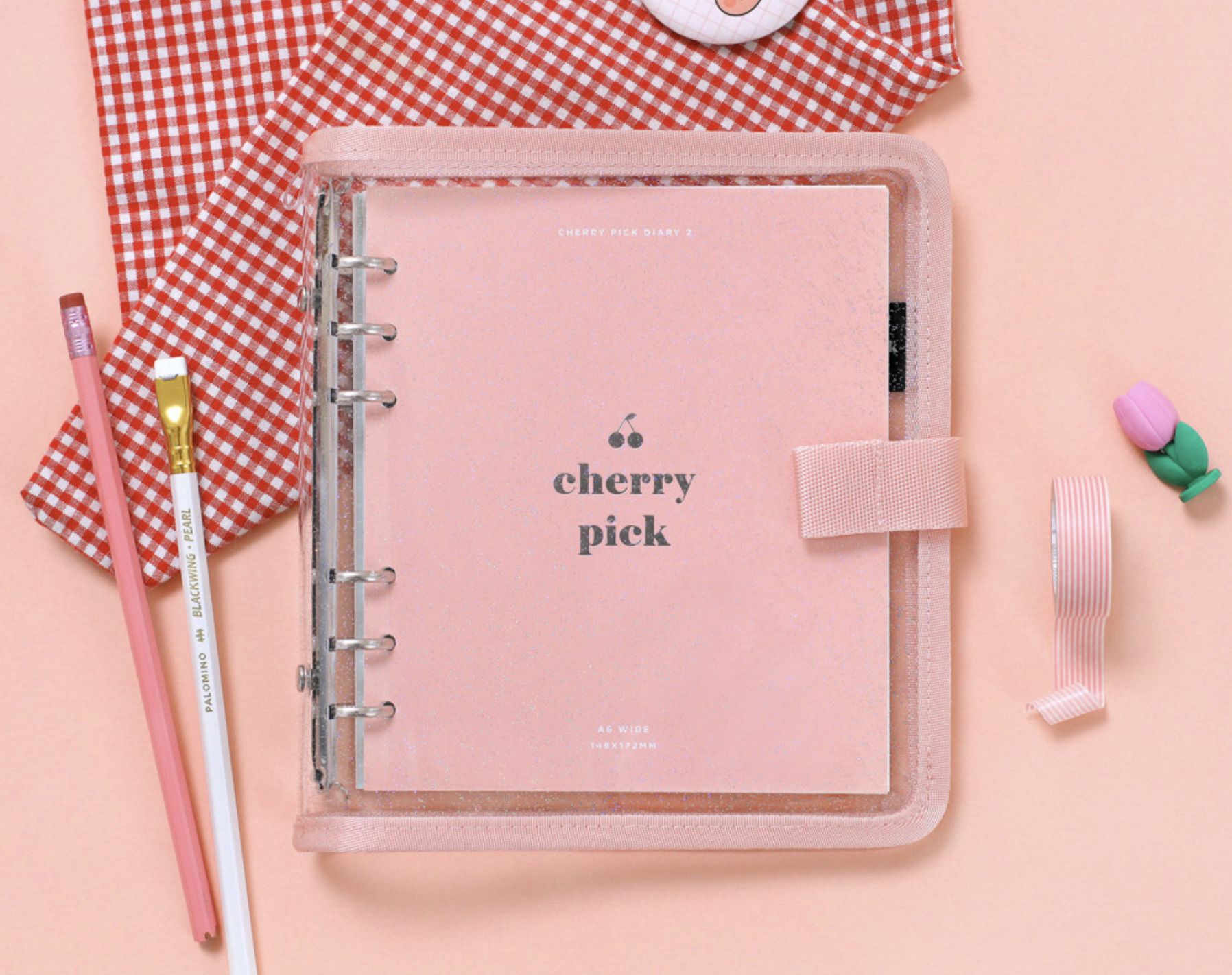 Button Cherry Pink 6 Ring A6 Wide Binder