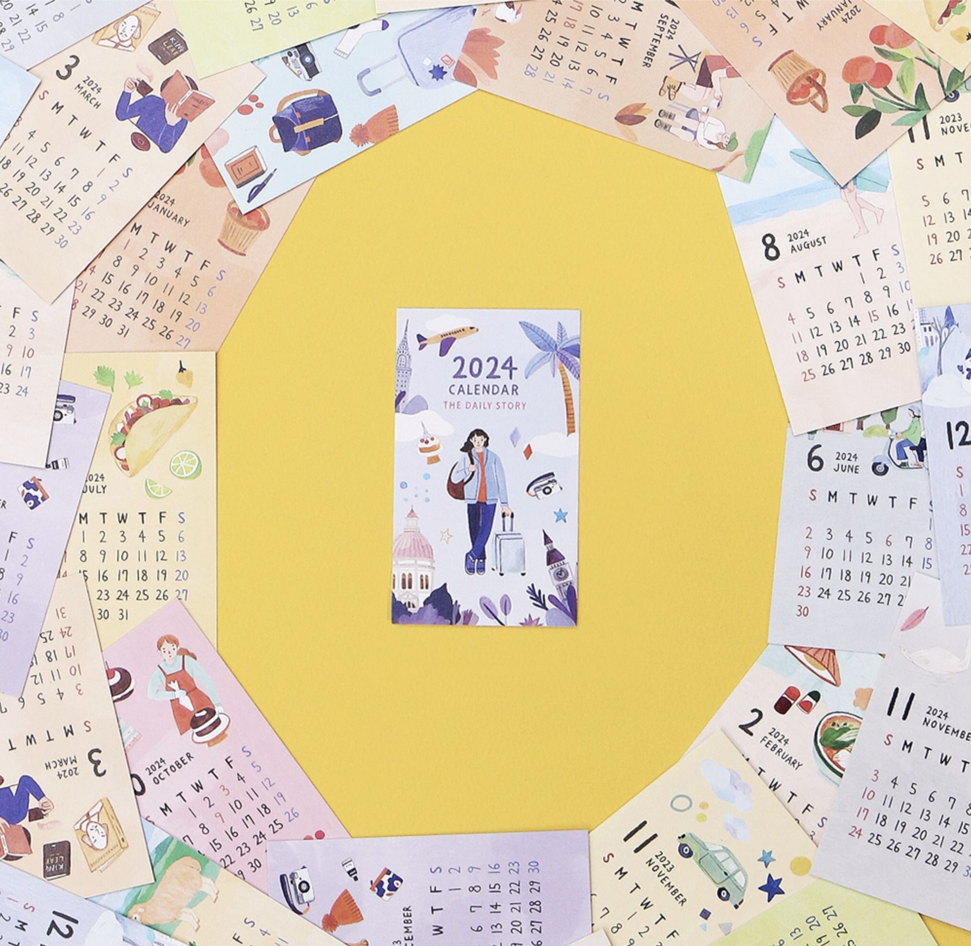 Mochithings 2024 mini illustration calendar sheets