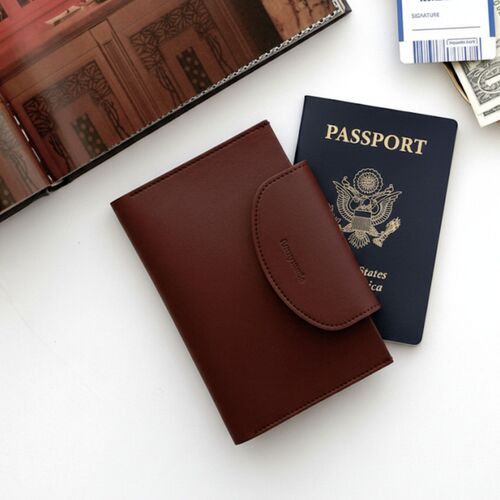Button Vegan Leather Passport Wallet