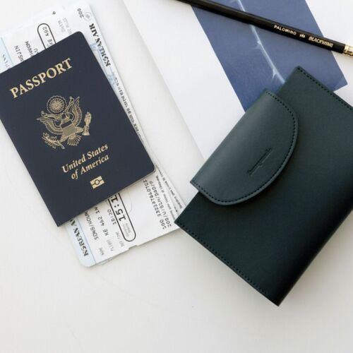 Button Vegan Leather Passport Wallet