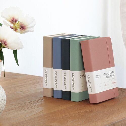2025 Grey A6 Hardcover Week-to-View Diary - Soft Faux Leather Desk Planner With Ribbon Marker