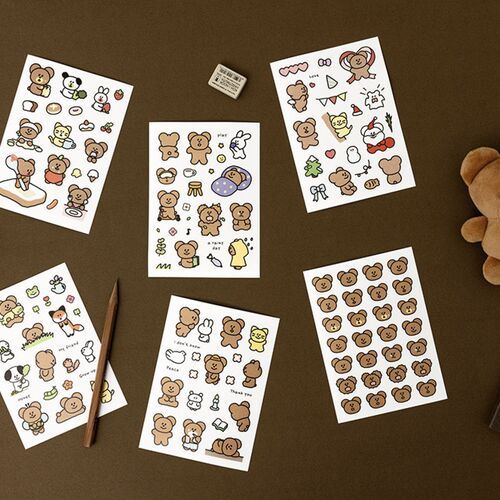 6pcs Momo Bear Removable Sticker Set