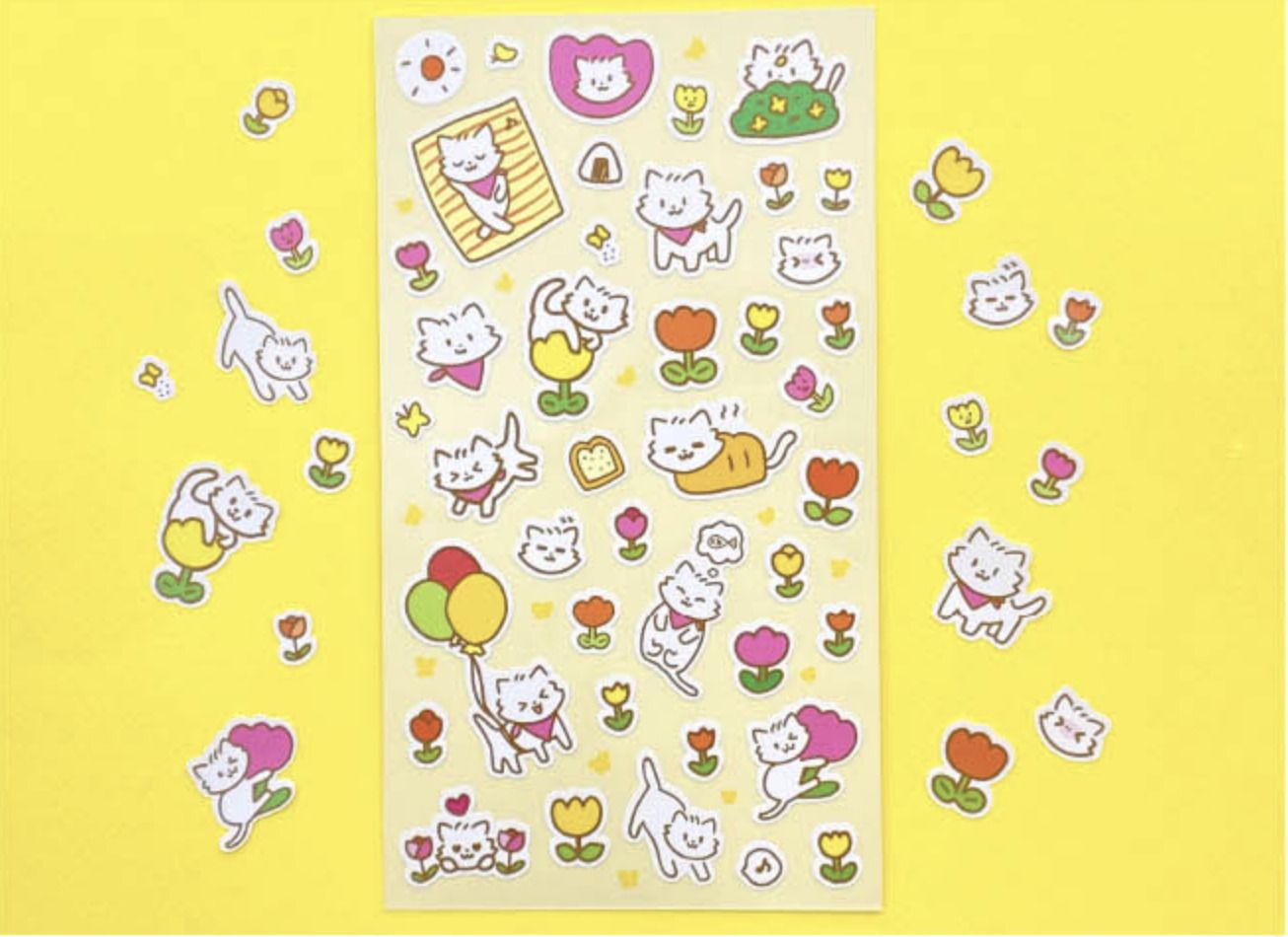 Kitty Spring Sticker MochiThings: Cat & Bunny Spring Themed Sticker