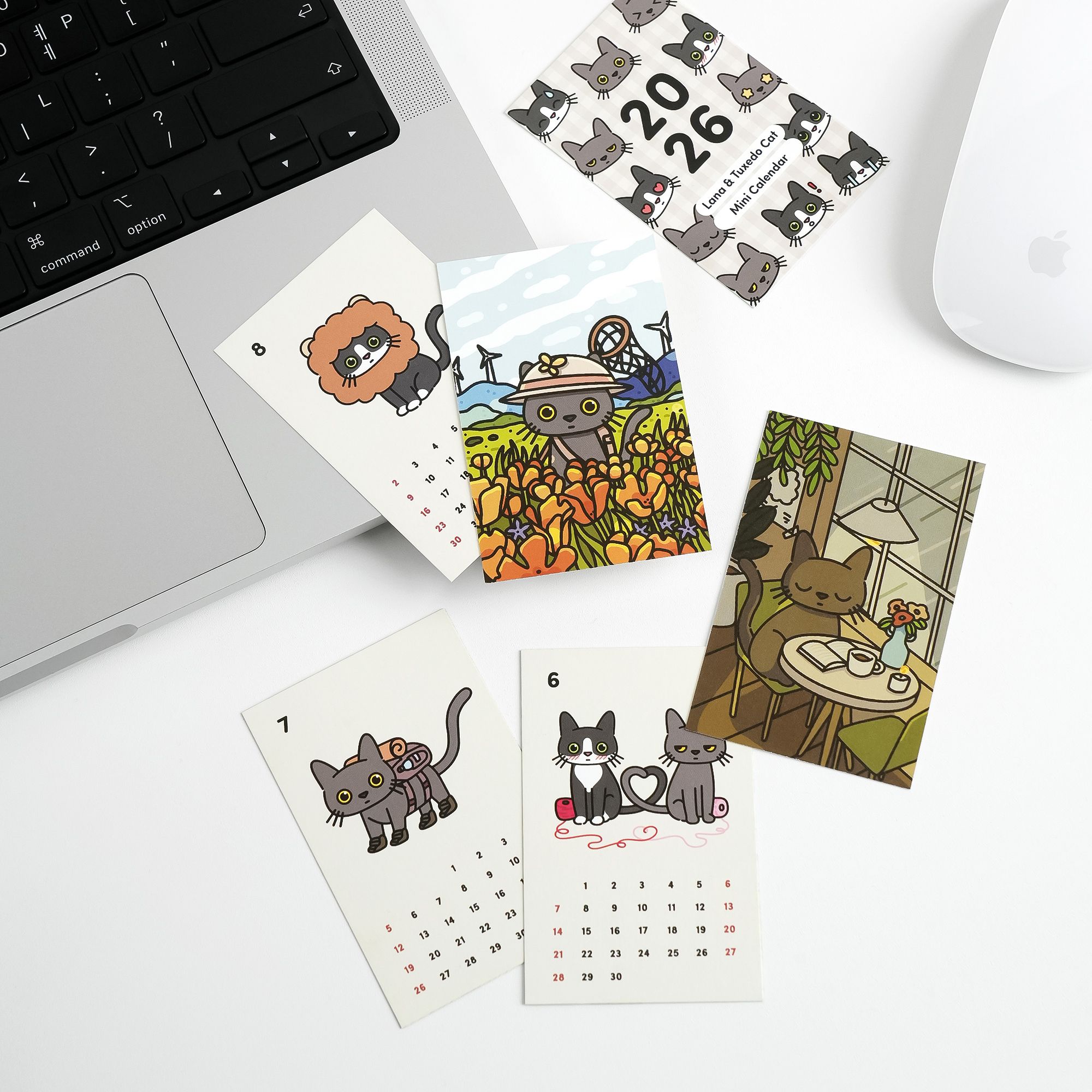 MochiThings: 2026 Lana & Tuxedo Cat Mini Calendar Sheets