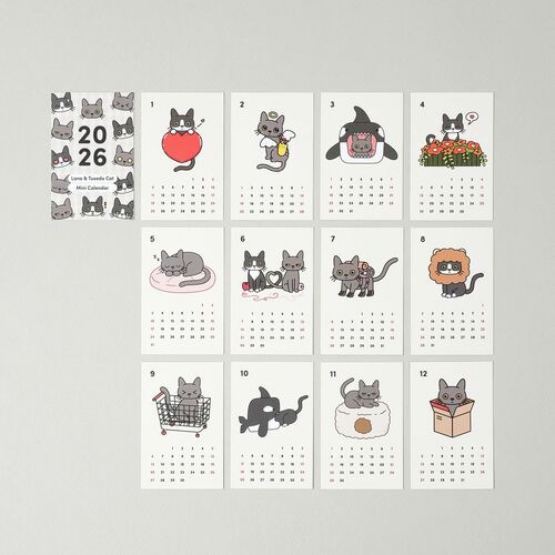 2026 Lana & Tuxedo Cat Mini Calendar Sheets