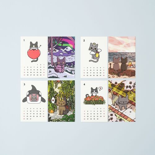 2026 Lana & Tuxedo Cat Mini Calendar Sheets