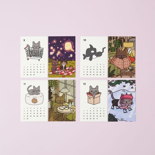 2026 Lana & Tuxedo Cat Mini Calendar Sheets