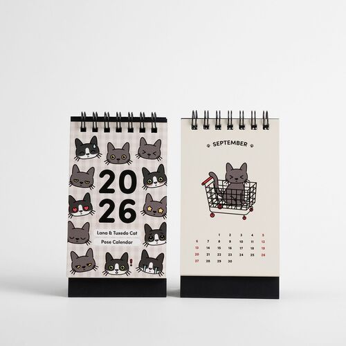 2026 Lana & Tuxedo Cat Mini Desk Calendar