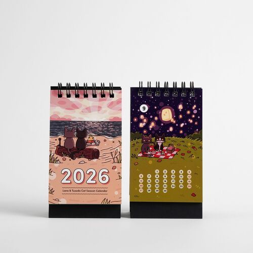 2026 Lana & Tuxedo Cat Mini Desk Calendar