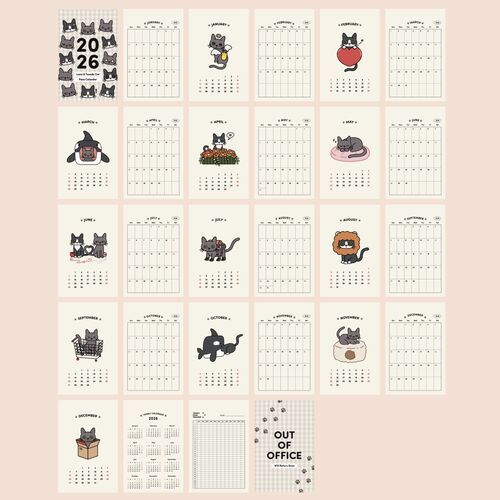 2026 Lana & Tuxedo Cat Mini Desk Calendar