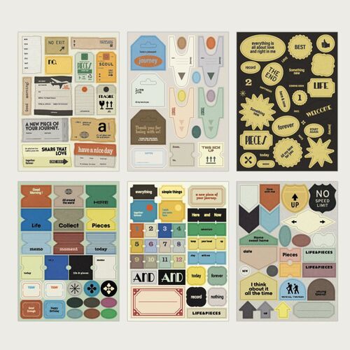 6pcs Life & Pieces Vintage Label Sticker Set - Image 2