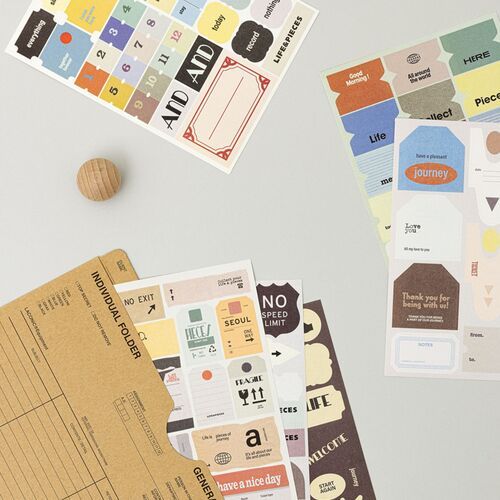 6pcs Life & Pieces Vintage Label Sticker Set - Image 4