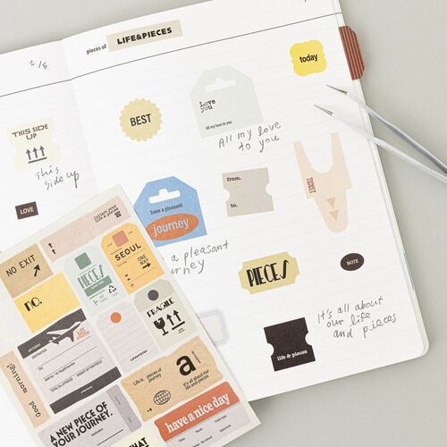 6pcs Life & Pieces Vintage Label Sticker Set - Image 6