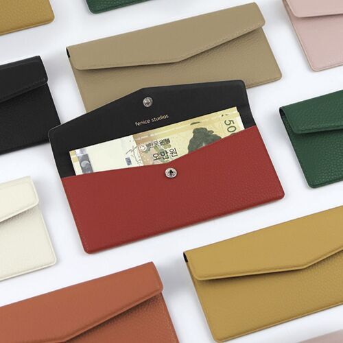 Vegan Leather Button Envelope Pouch