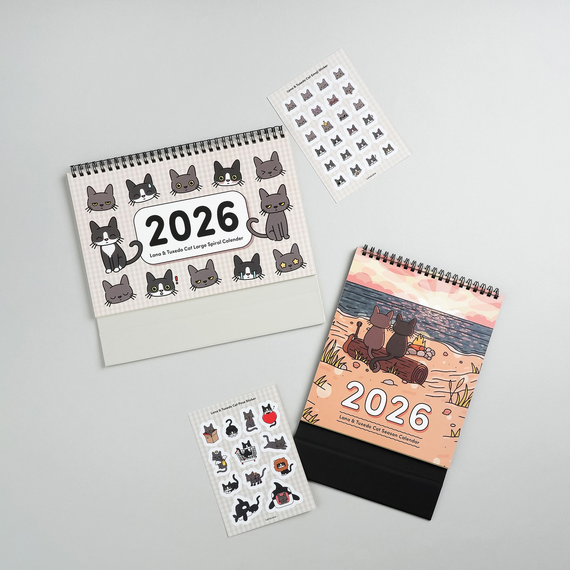 MochiThings: 2026 Lana & Tuxedo Cat Large Spiral Calendar