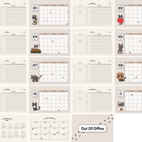 2026 Lana & Tuxedo Cat Large Spiral Calendar