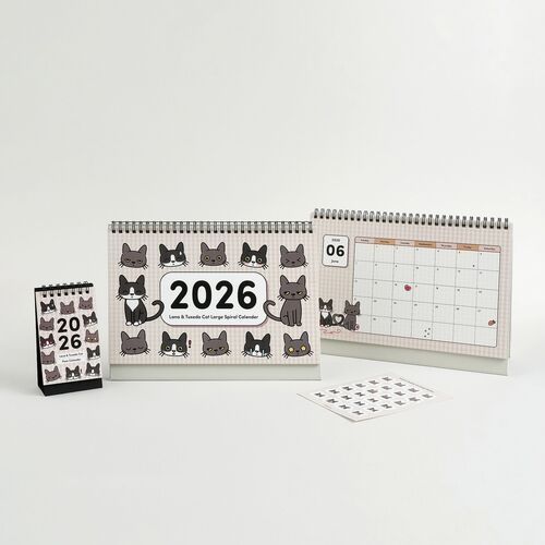 2026 Lana & Tuxedo Cat Large Spiral Calendar