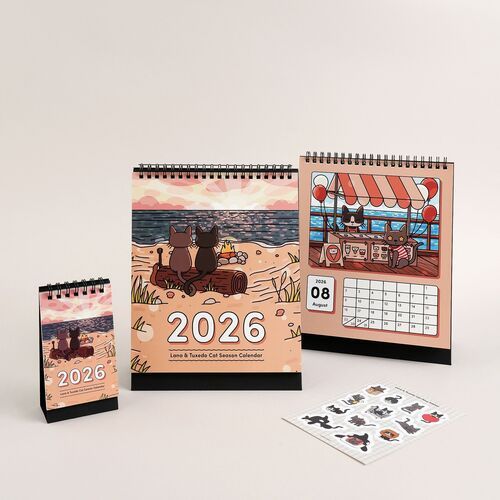 2026 Lana & Tuxedo Cat Large Spiral Calendar