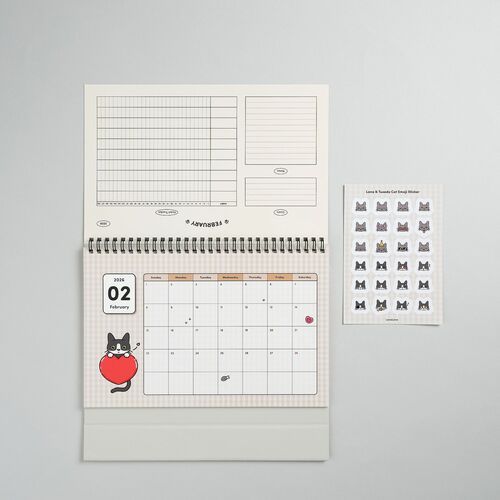 2026 Lana & Tuxedo Cat Large Spiral Calendar