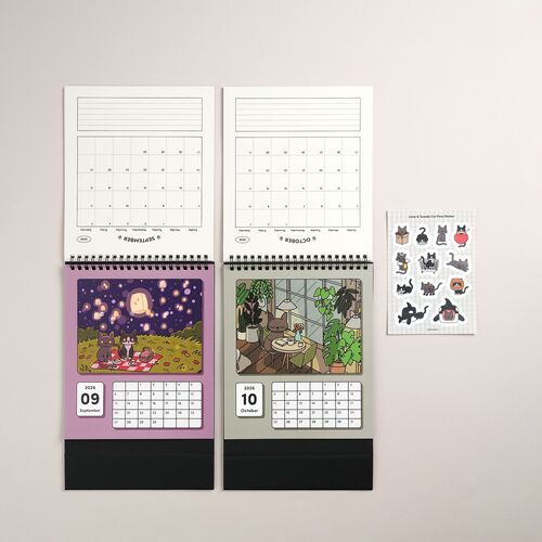 2026 Lana & Tuxedo Cat Large Spiral Calendar