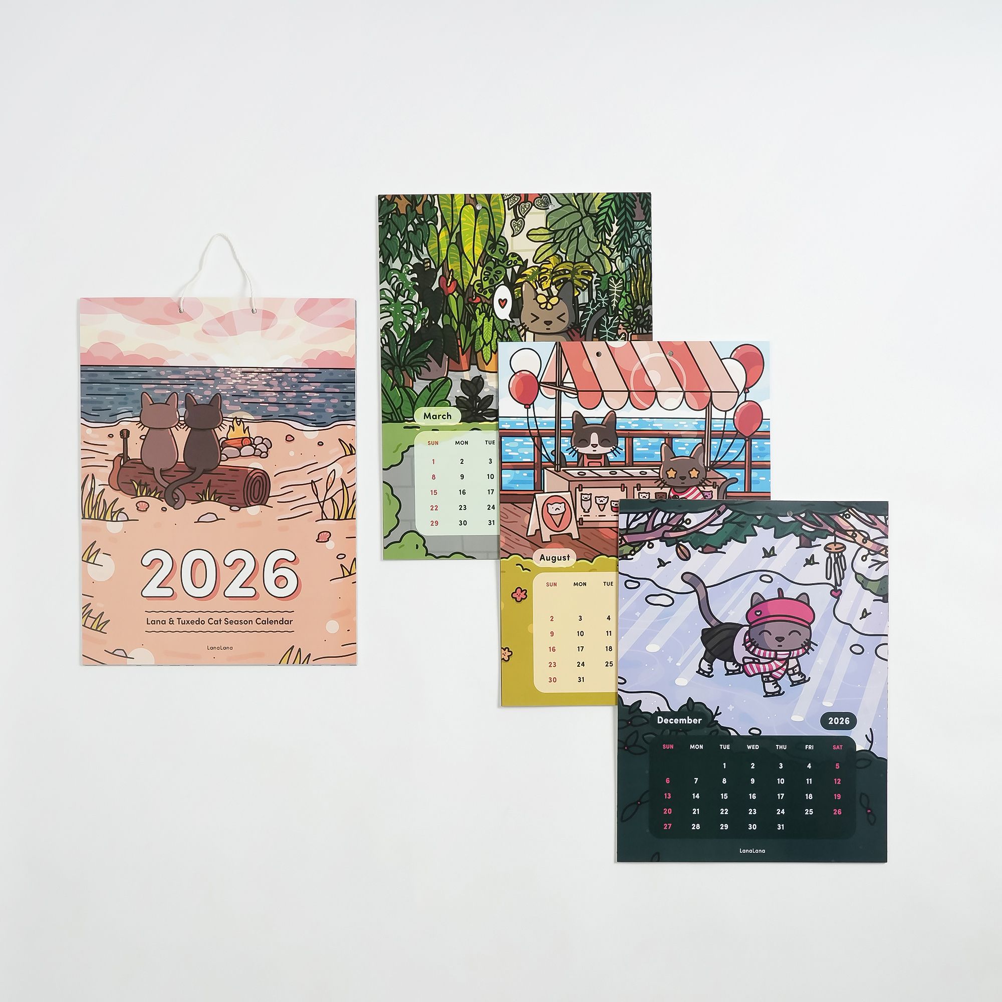 MochiThings: 2026 Lana & Tuxedo Cat Wall Calendar