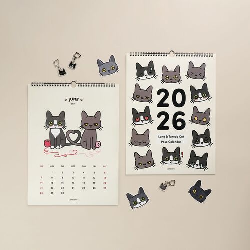 2026 Lana & Tuxedo Cat Wall Calendar - Image 3