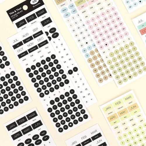 6pcs Calendar Month & Date Sticker Set
