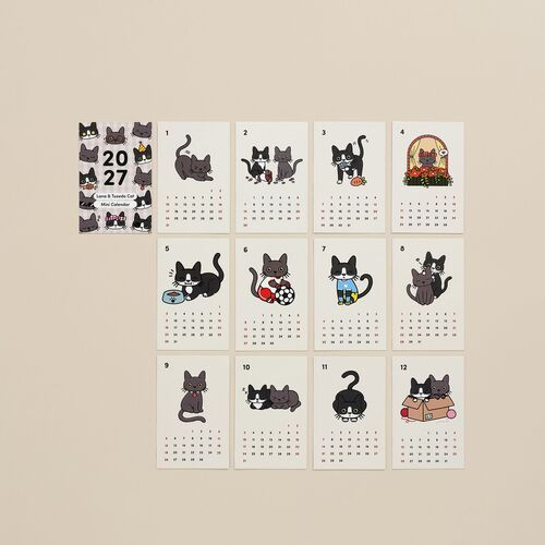 2027 Lana & Tuxedo Cat Mini Calendar Sheets - Image 1