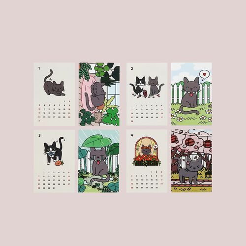 2027 Lana & Tuxedo Cat Mini Calendar Sheets - Image 4