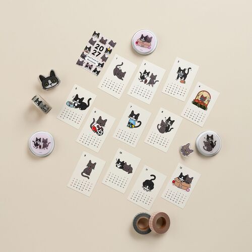 2027 Lana & Tuxedo Cat Mini Calendar Sheets - Image 3