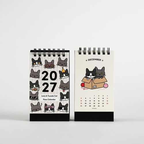 2027 Lana & Tuxedo Cat Mini Desk Calendar - Image 4