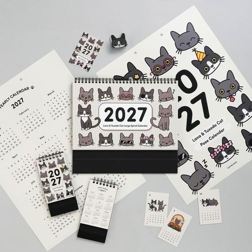2027 Lana & Tuxedo Cat Mini Desk Calendar - Image 15