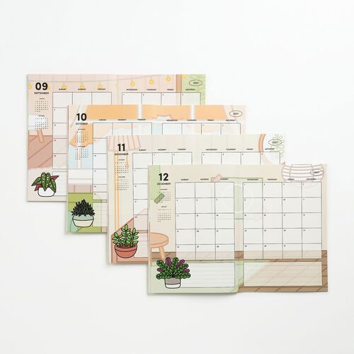 Four colorful, plant-themed monthly calendar pages for September to December, featuring vibrant illustrations and clean, organized layouts.