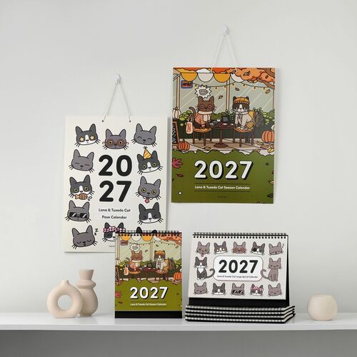 2027 Lana & Tuxedo Cat Large Spiral Calendar