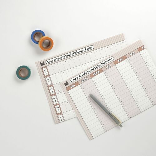 Two poster layouts are arranged together with stationery nearby, making the Horizontal and Vertical writing-space differences easy to compare.