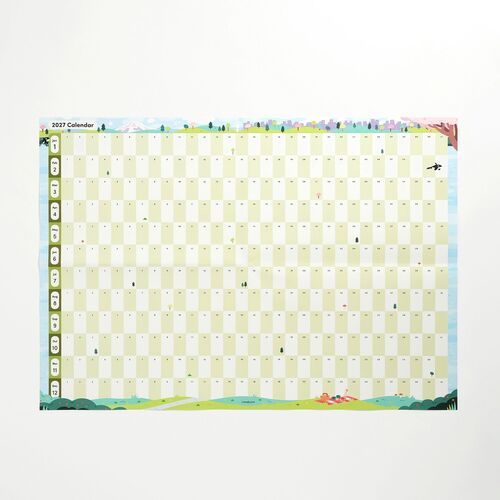 This alternate view presents the calendar’s month rows, pale green writing areas, illustrated borders, and small nature-themed details.