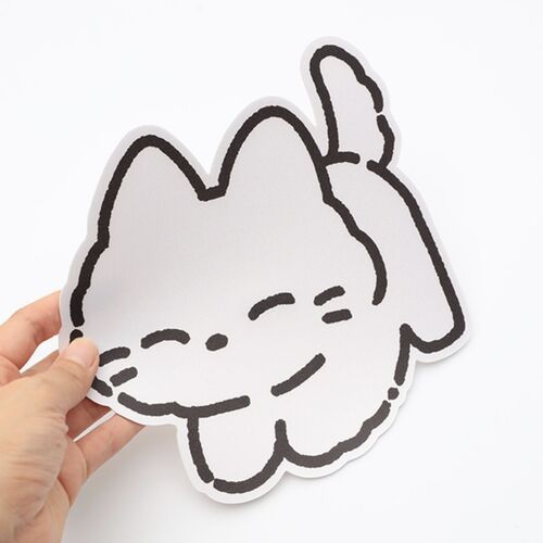 A playful, cutout-style mouse pad featuring a simple, bold black outline of a cute animal face on a bright white background.