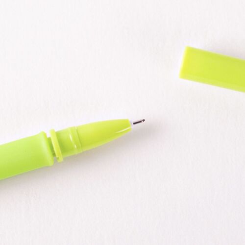 The lime-green wobbling silicone body of the flower gel pen is shown with its removable flower head on a plain white background.