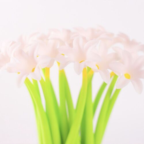The Wobbly Flower Gel Pen features a pastel pink flower head with soft, flexible petals atop a wobbling silicone body in vibrant green, set against a plain white background.