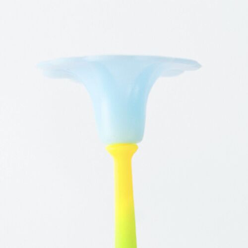 A playful, pastel-colored flower-shaped gel pen with a wobbling silicone body, shown against a plain white background highlighting its cheerful design.