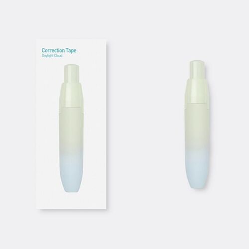 The correction tape features a pastel gradient blend of soft blue, green, and cream hues, complemented by a sleek, semi-transparent casing.