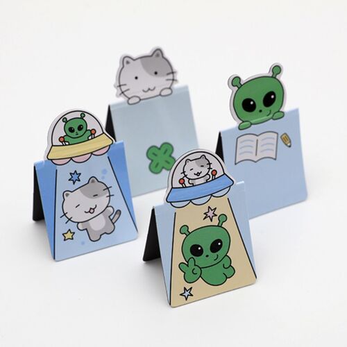 4pcs Alien & Cat Magnetic Bookmark Set