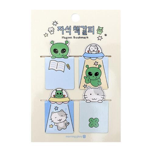 4pcs Alien & Cat Magnetic Bookmark Set - Image 2