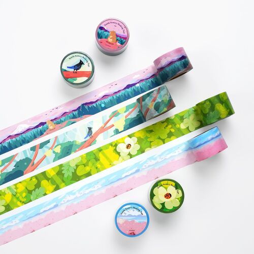 Colorful Seattle scenery masking tapes feature vibrant, seasonal landscape designs with detailed illustrations of nature and city elements.