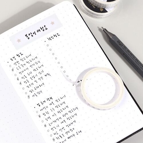 A weekly planner spread uses the tape for dividers and checklist sections across several dated columns.