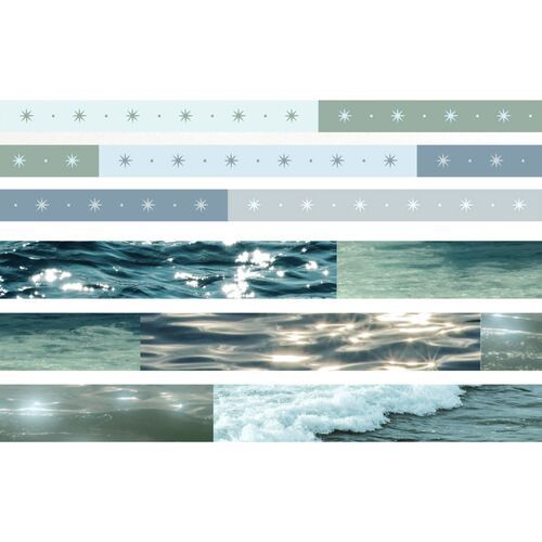 Long horizontal samples compare the soft green Flower Field palette with its meadow, floral, and dotted sections.