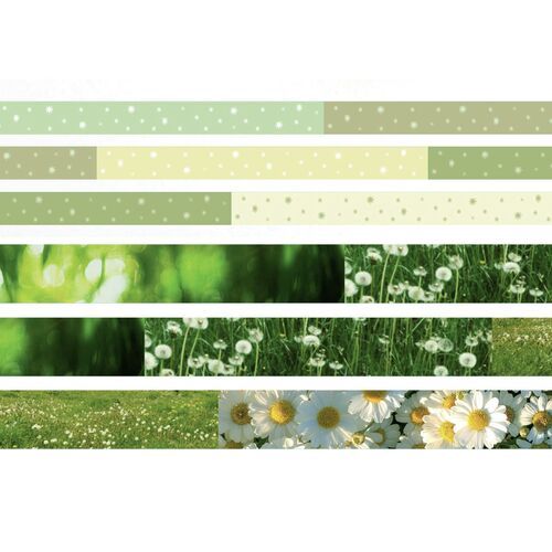 Printed roll packaging identifies the set as 7mm plus 12mm, with Flower Field samples visible inside the label.