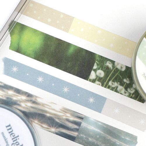 Blue Shimmering Ocean strips show repeating star motifs arranged beside broader watery photographic patterns.