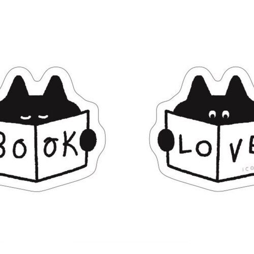 Book features a black cat reading, with the printed words BOOK and LOVE shown across its two sides.