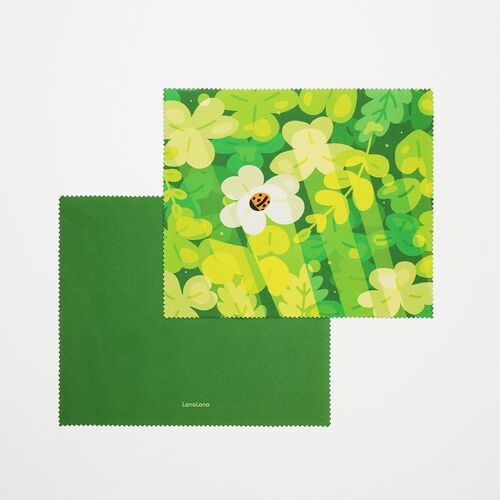 A green floral design with a central white flower is paired with a solid green reverse in this close product view.